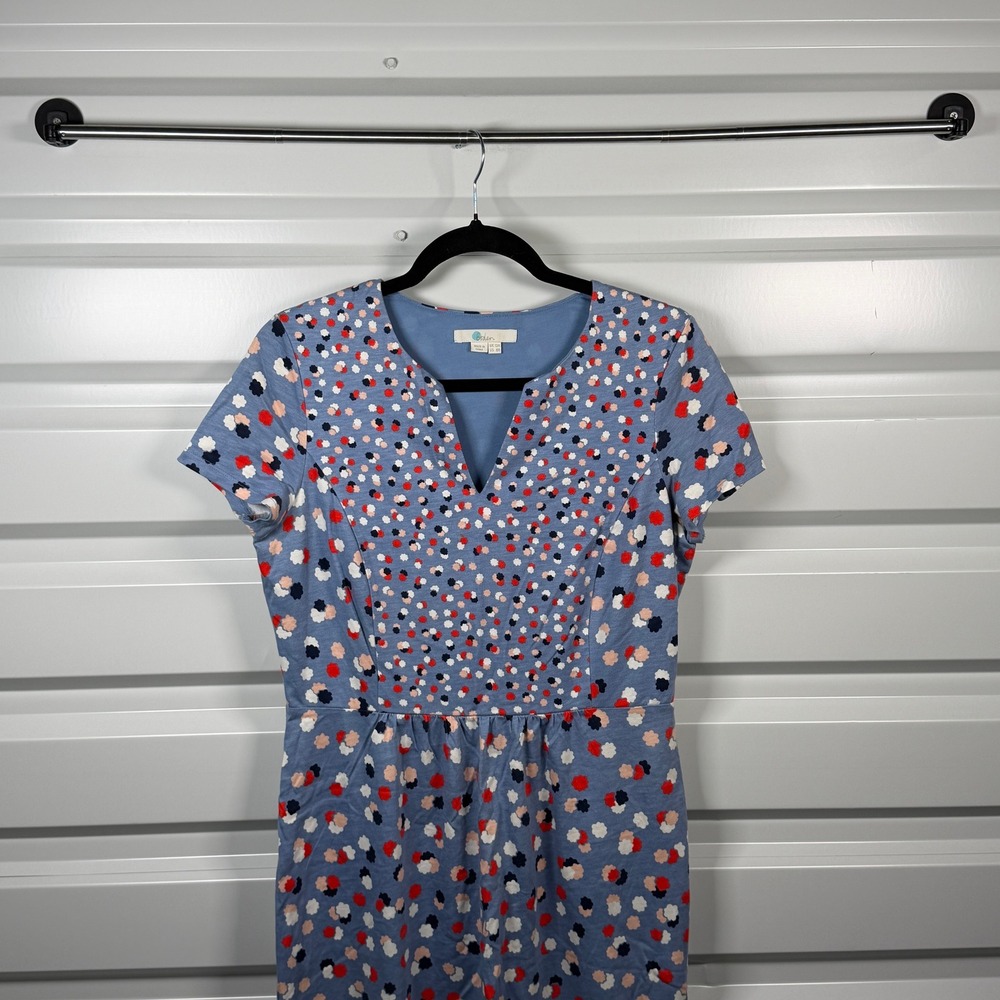 Boden Blue Multi Color‎ Polka Dot Floral Jersey Dress Size US 8R J0181